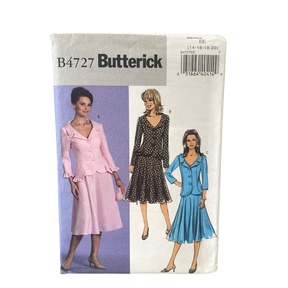 Butterick B4727 Sewing Pattern Misses Petite 14-16-18-20 Top Skirt Jacket Suit